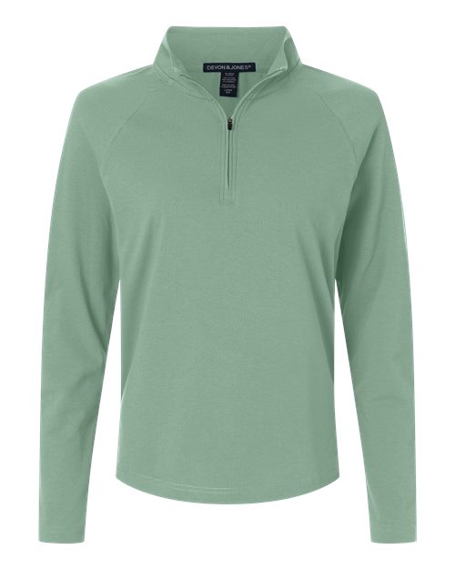 Devon & Jones Women's Seaton Pebble Textured Quarter-Zip Pullover in Balsam Green, front view