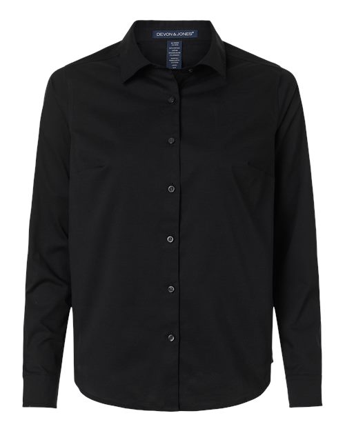 Devon & Jones Women's CrownLux Performance® Spencer Poplin Dress Shirt in Black, front view