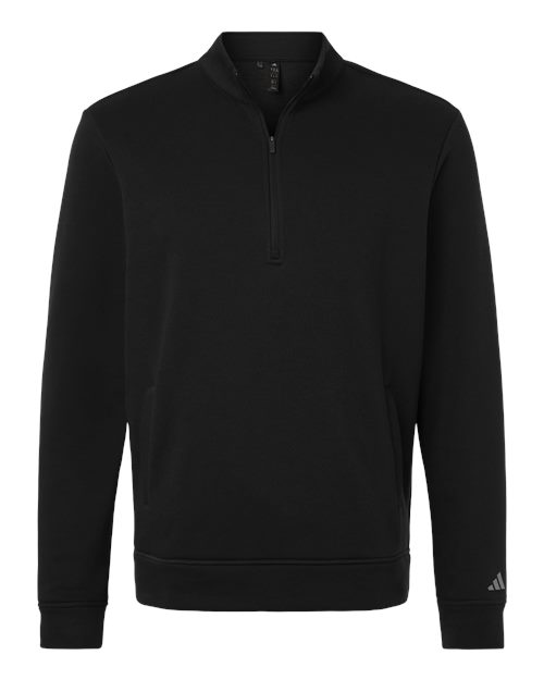 Adidas Men's Elevated Fleece Quarter-Zip Pullover in Black, front view
