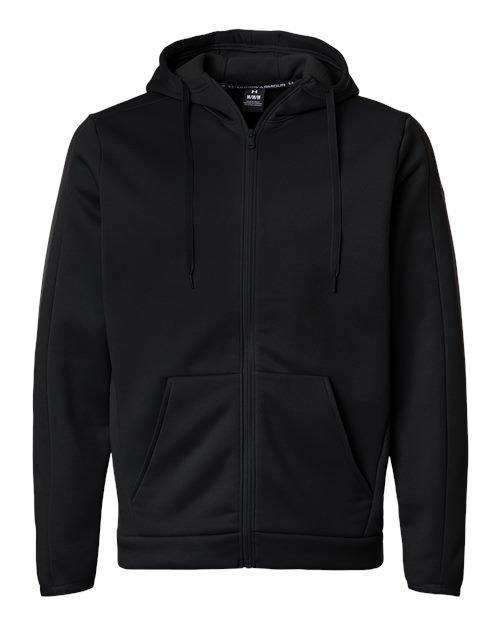 Under Armour Men's Armour Fleece Pro Hooded Full-Zip in Black/White, front view