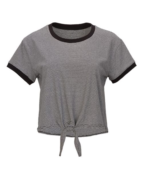 Boxercraft Women's Striped Tie Front T-Shirt in Black/White, front view