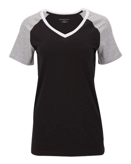 Boxercraft Women's Colorblocked V-Neck T-Shirt in Black, front view