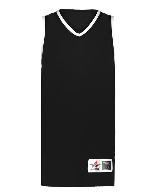 Alleson Athletic Women's Retro Basketball Jersey in Black/Black/White, front view