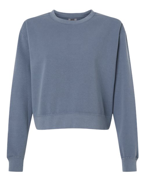 Comfort Colors Women's Garment-Dyed Mid-Length Crewneck Sweatshirt in Blue Jean, front view