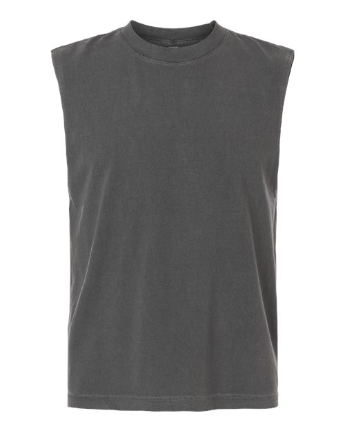 American Apparel Unisex Heavyweight Cotton Garment-Dyed Boxy Muscle Tee in Faded Black