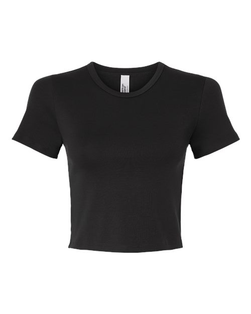 American Apparel Women's Baby Rib Fitted Cropped Tee in Black, front view