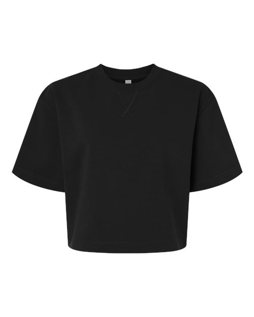American Apparel Women's French Terry Mid-Length Boxy Tee in Black, front view