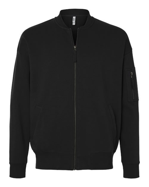American Apparel Unisex French Terry Bomber Jacket in Black, front view