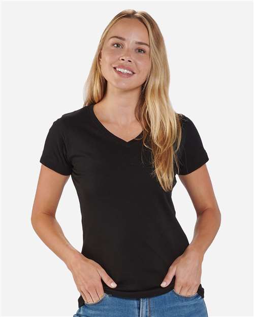 Boxercraft Women's V-Neck T-Shirt in Black, front view