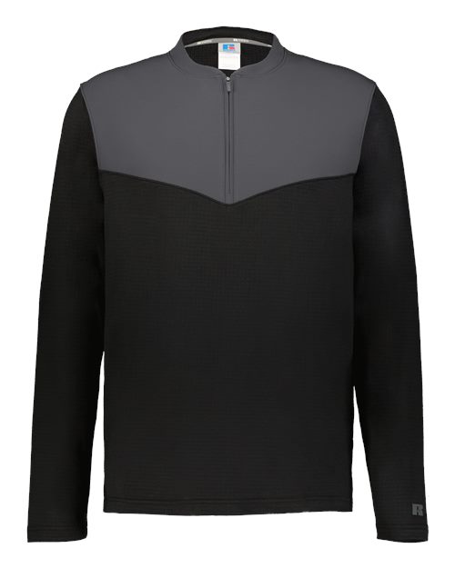Russell Athletic Unisex Sideline Grid Fleece Quarter-Zip Pullover in Black/Stealth, front view