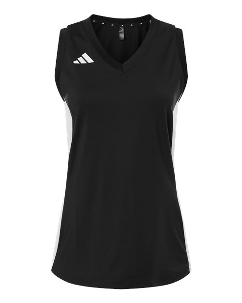 Adidas Women's Quickset V-Neck Sleeveless Jersey in Black/White, front view