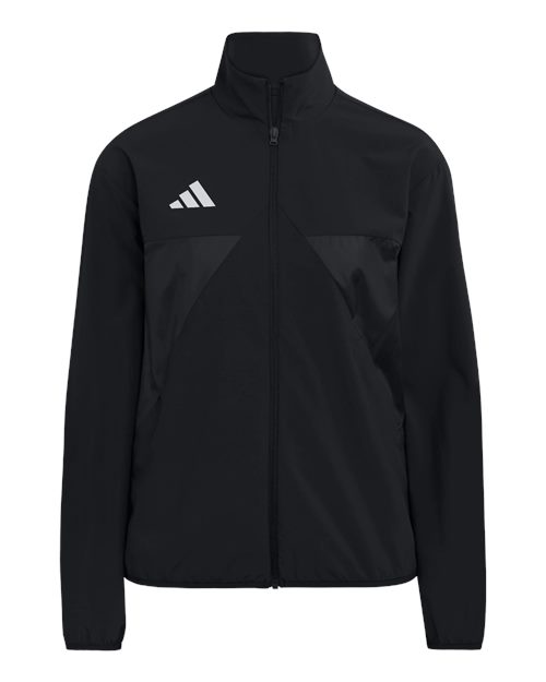 Adidas Women's TIRO Woven Full-Zip Track Jacket in Black/White, front view