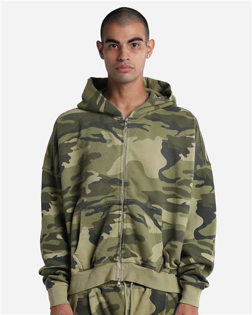Shaka Wear Unisex Garment-Dyed Cropped Full-Zip Hoodie Sweatshirt in Camo
