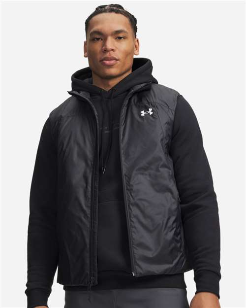 Under Armour Men’s Venture Hybrid Vest in Black/White, front view on model