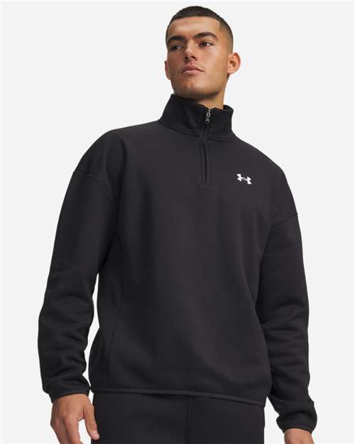 Under Armour Men's Fleece Quarter-Zip Pullover in Black/White, front view on model