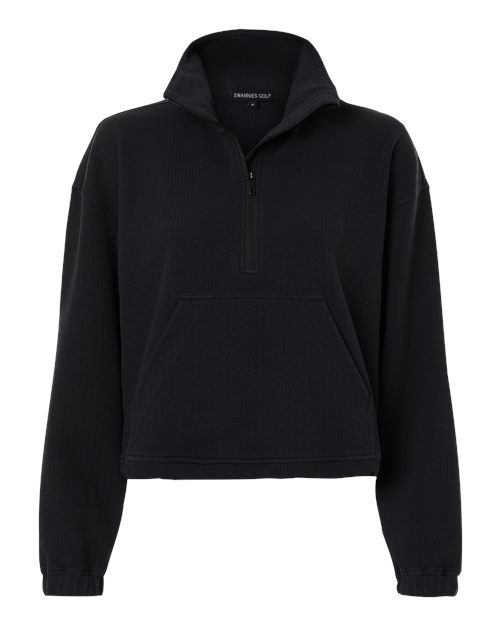 Swannies Women's Kenna Quarter-Zip Pullover in Black, front view