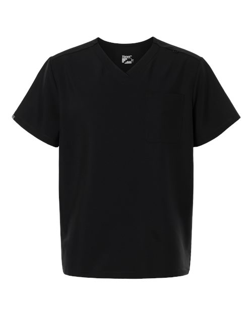 Hanes Men's V-Neck 1 Pocket Scrub Top in Black, front view