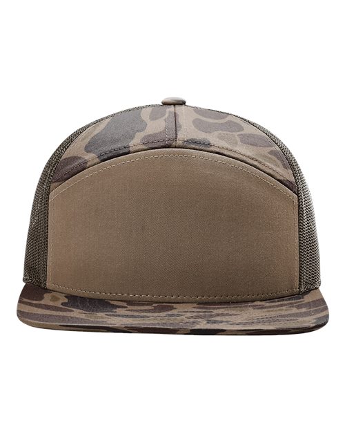 Richardson Printed Seven-Panel Trucker Cap in Bark Duck Camo/Brown