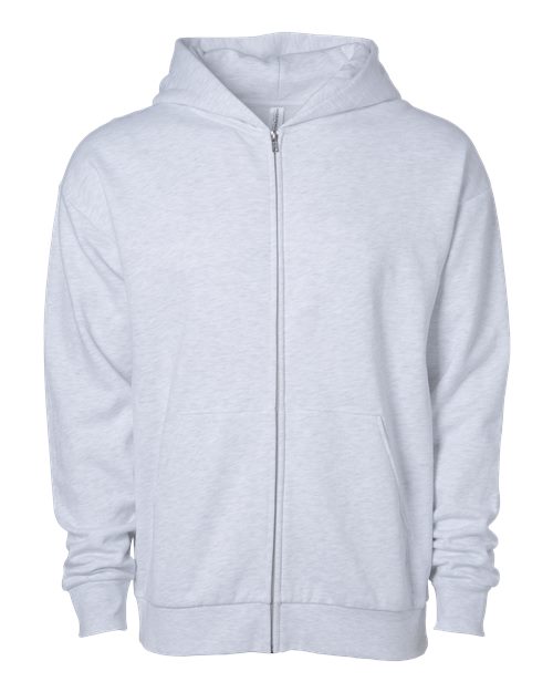 Independent Trading Co. Unisex Avenue Midweight Full-Zip Hooded Sweatshirt in Ash Heather, front view