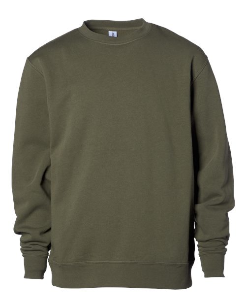 Independent Trading Co. Youth Midweight Crewneck Sweatshirt in Army, front view