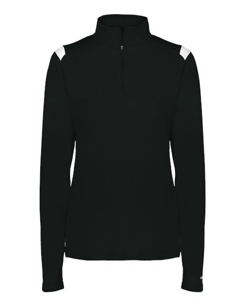 Badger Women's On The Rise Quarter-Zip Pullover in Black/White, front view