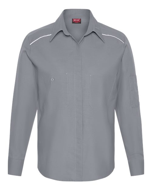 Red Kap Women's Airflow Long Sleeve Work Shirt in Grey, front view