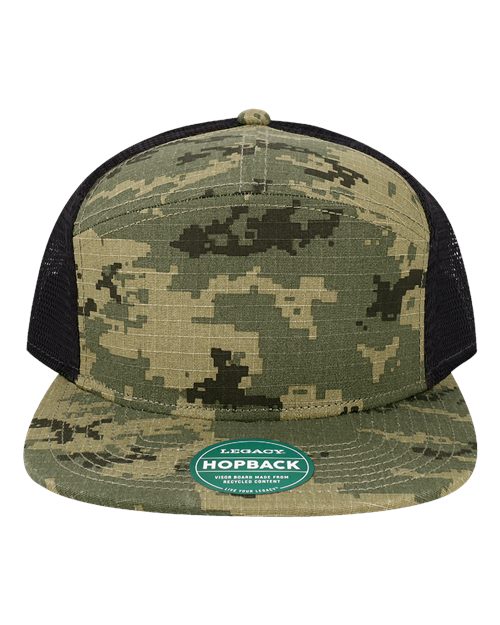 LEGACY Hopback Seven-Panel Trucker Cap in Army Digi Camo Ripstop/Black