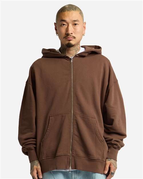 Shaka Wear Unisex Max Heavy Garment-Dyed Full-Zip Hoodie Sweatshirt in Mocha