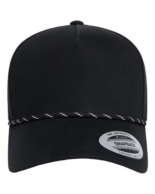 YP Classics Retro Cotton Blend Five-Panel Rope Cap in Black