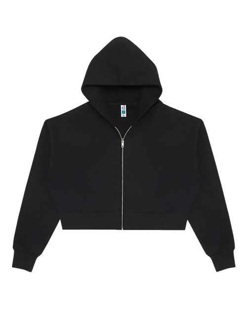 Lane Seven Women's Relaxed Cropped Full-Zip Hoodie Sweatshirt in Black, front view