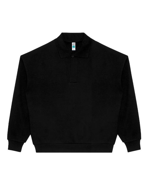 Lane Seven Unisex Element Polo Collar Crewneck Sweatshirt in Black, front view