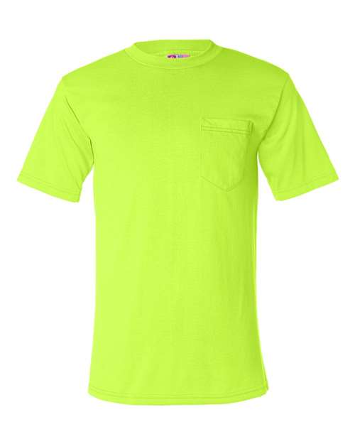 Bayside Unisex USA-Made 50/50 Pocket T-Shirt in Safety Green, front view