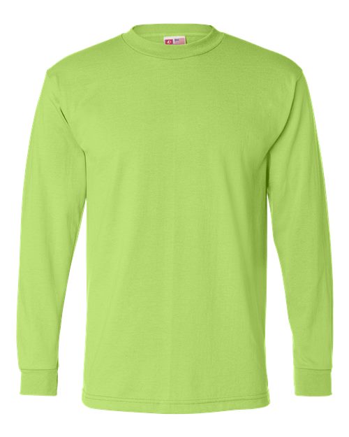 Bayside Men's USA-Made 50/50 Long Sleeve T-Shirt in Safety Green, front view