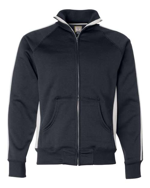 J. America Men's Vintage Polyester Fleece Track Jacket in Navy/White, front view