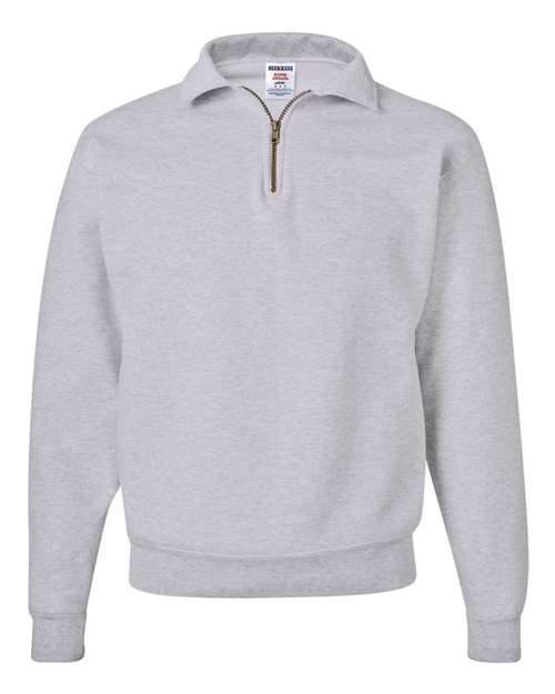 JERZEES Unisex Super Sweats NuBlend® Quarter-Zip Cadet Collar Sweatshirt in Ash, front view