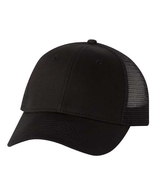 Valucap Mesh-Back Twill Trucker Cap in Black, front view