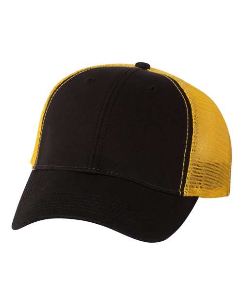Valucap Bio-Washed Trucker Cap in Black/Gold