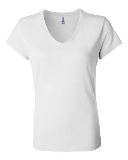 BELLA + CANVAS Women’s Jersey V-Neck Tee in White, front view