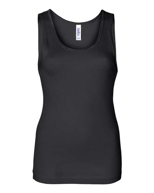 BELLA + CANVAS Women's Baby Rib Tank in Black, front view