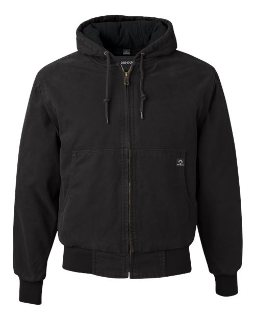 DRI DUCK Men's Cheyenne Boulder Cloth™ Hooded Jacket with Tricot Quilt Lining in Black, front view