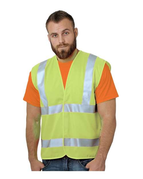 Bayside Unisex USA-Made Economy Class 2 ANSI Vest in Lime Green, front view