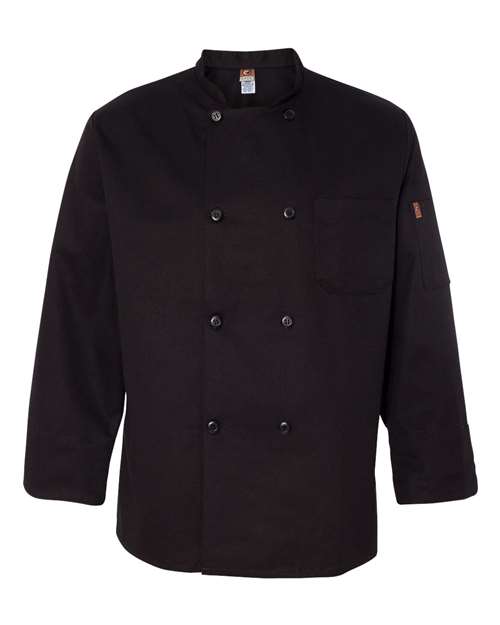 Chef Designs Black Traditional Chef Coat in Black, front view