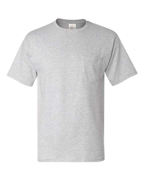 Hanes Unisex Authentic Pocket T-Shirt in Ash, front view