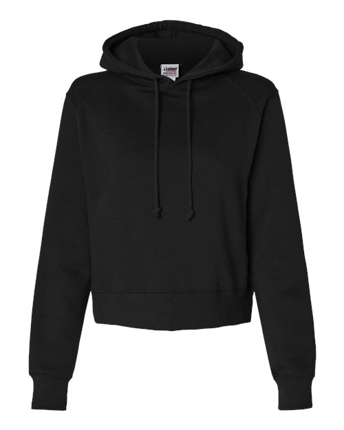 Badger Women's Crop Hooded Sweatshirt in Black, front view