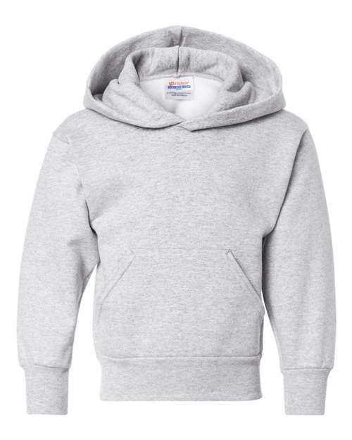 Hanes Youth EcoSmart® Hooded Sweatshirt in Ash, front view