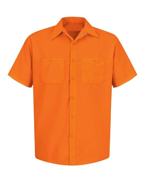 Red Kap Men's Enhanced Visibility Short Sleeve Work Shirt in For. Orange, front view