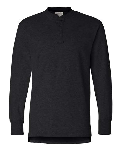 J. America Men's Vintage Brushed Jersey Henley in Black, front view