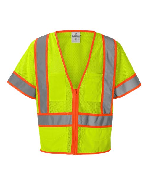 Kishigo Unisex Ultra-Cool™ Six-Pocket Mesh Surveyor’s Vest in Lime, front view