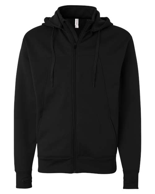 Independent Trading Co. Unisex Poly-Tech Full-Zip Hooded Sweatshirt in Black