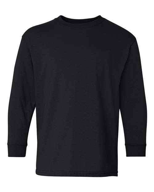 Gildan Youth Heavy Cotton™ Long Sleeve T-Shirt in Black, front view